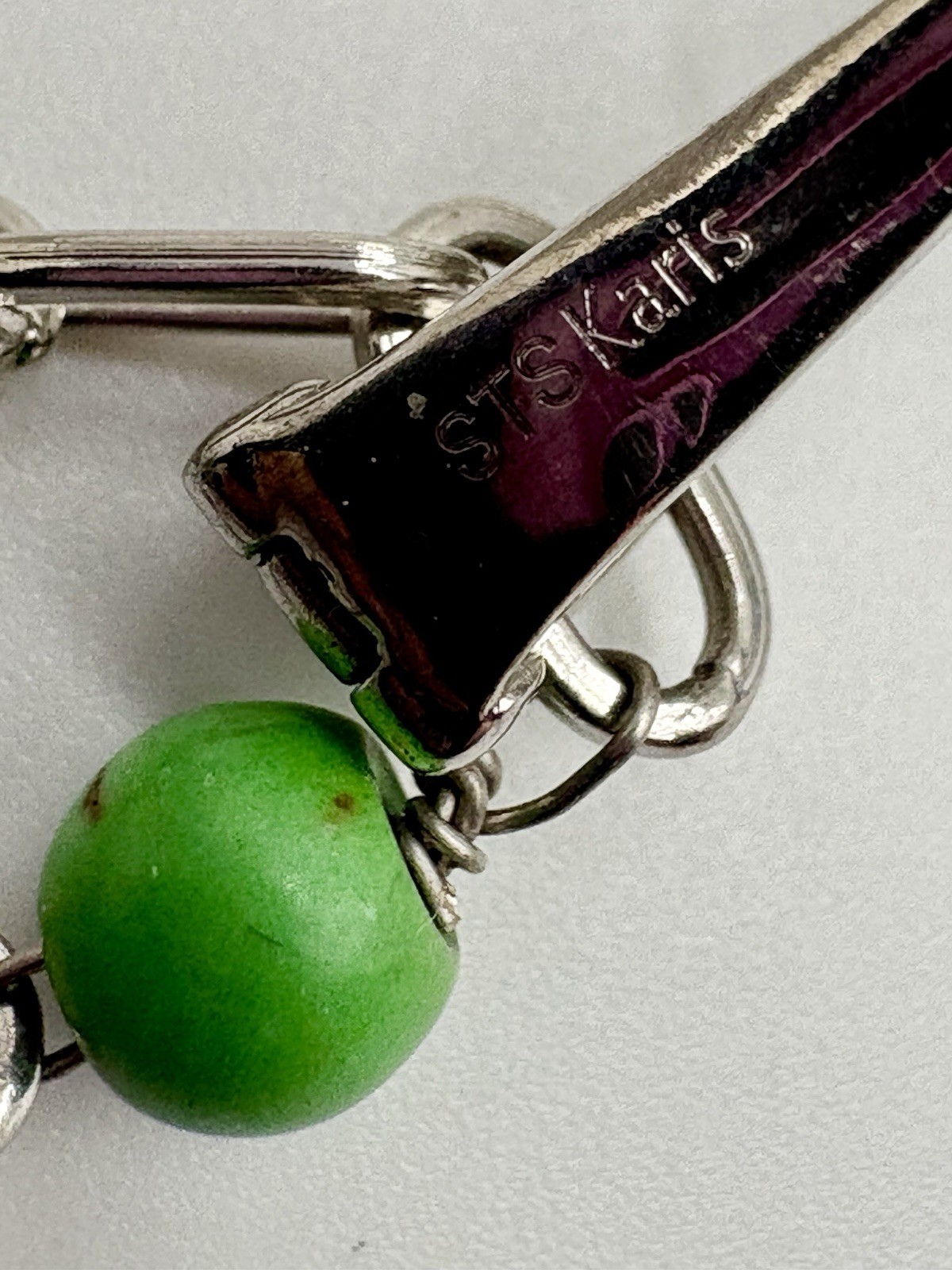 Mojave Green Turquoise Pendant Necklace Bead Station Paperclip Chain 18-20 in
