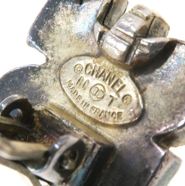 CHANEL CC Logos Yellow Clip-On Earrings Silver Tone 00T Auth #7979