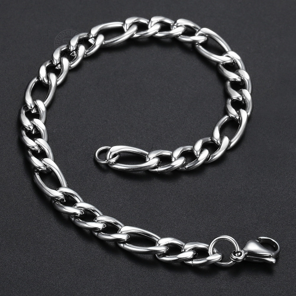 3-9mm Mens Gold Plated Stainless Steel Figaro Chain Bracelet Father’s Day Gift