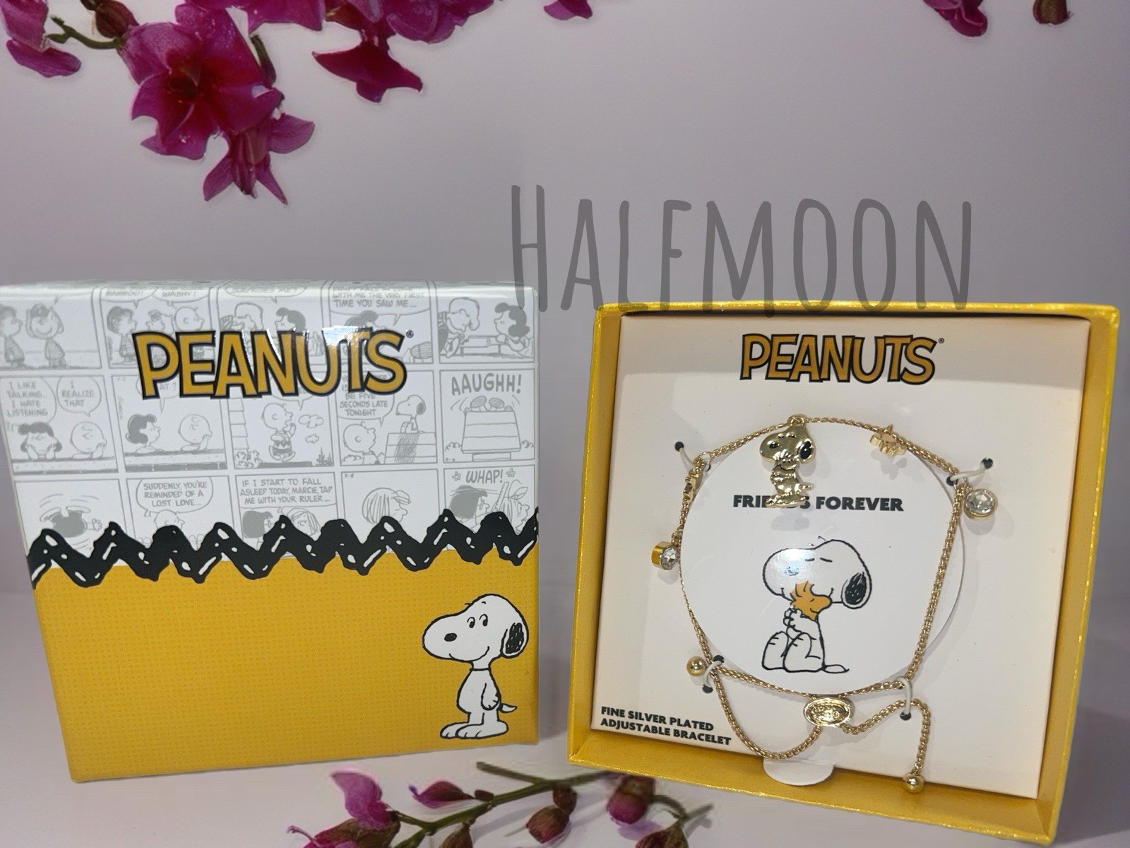 Peanuts Snoopy & Woodstock Bracelet Silver Plated Gift Box GOLD-TONED One