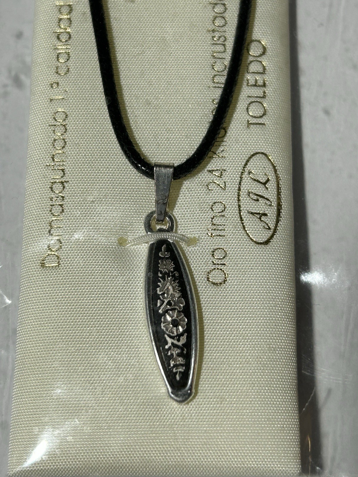 Damasquinados Simian Toledo Spain Pendant Necklace On Black Leather Cord