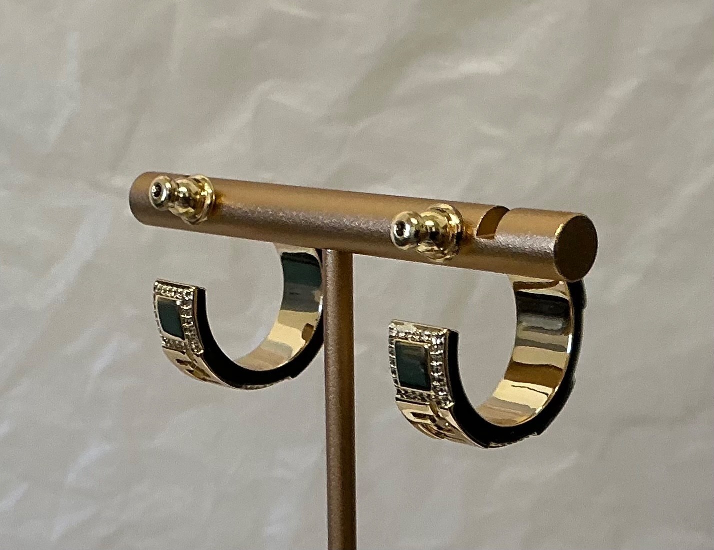Fendi Gold Tone Crystal Hoop Earrings # 544