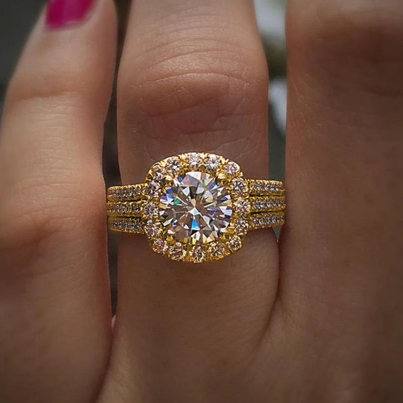 Cubic Zirconia Wedding Band Prong Setting Geometric Engagement Women Jewelry
