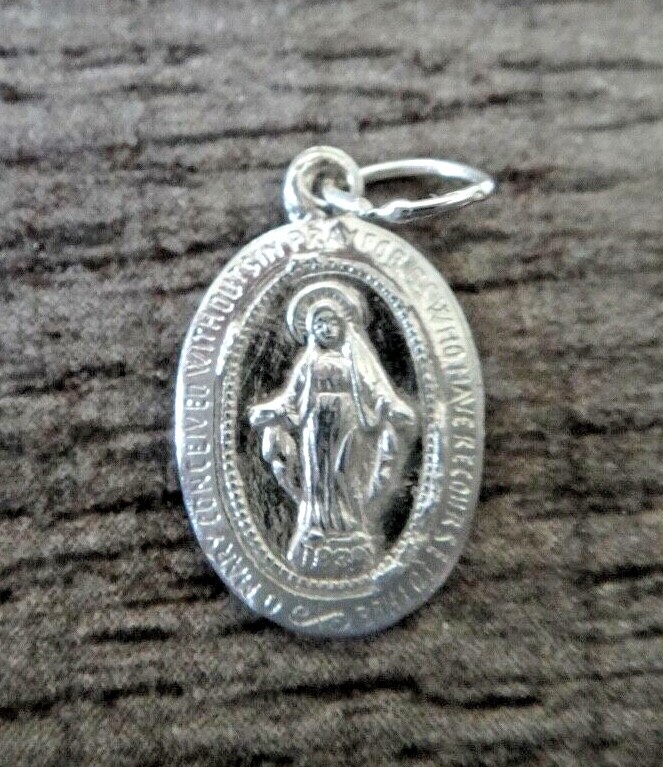 Sterling Silver Small 9x14mm Miraculous Mary for Baby Charm