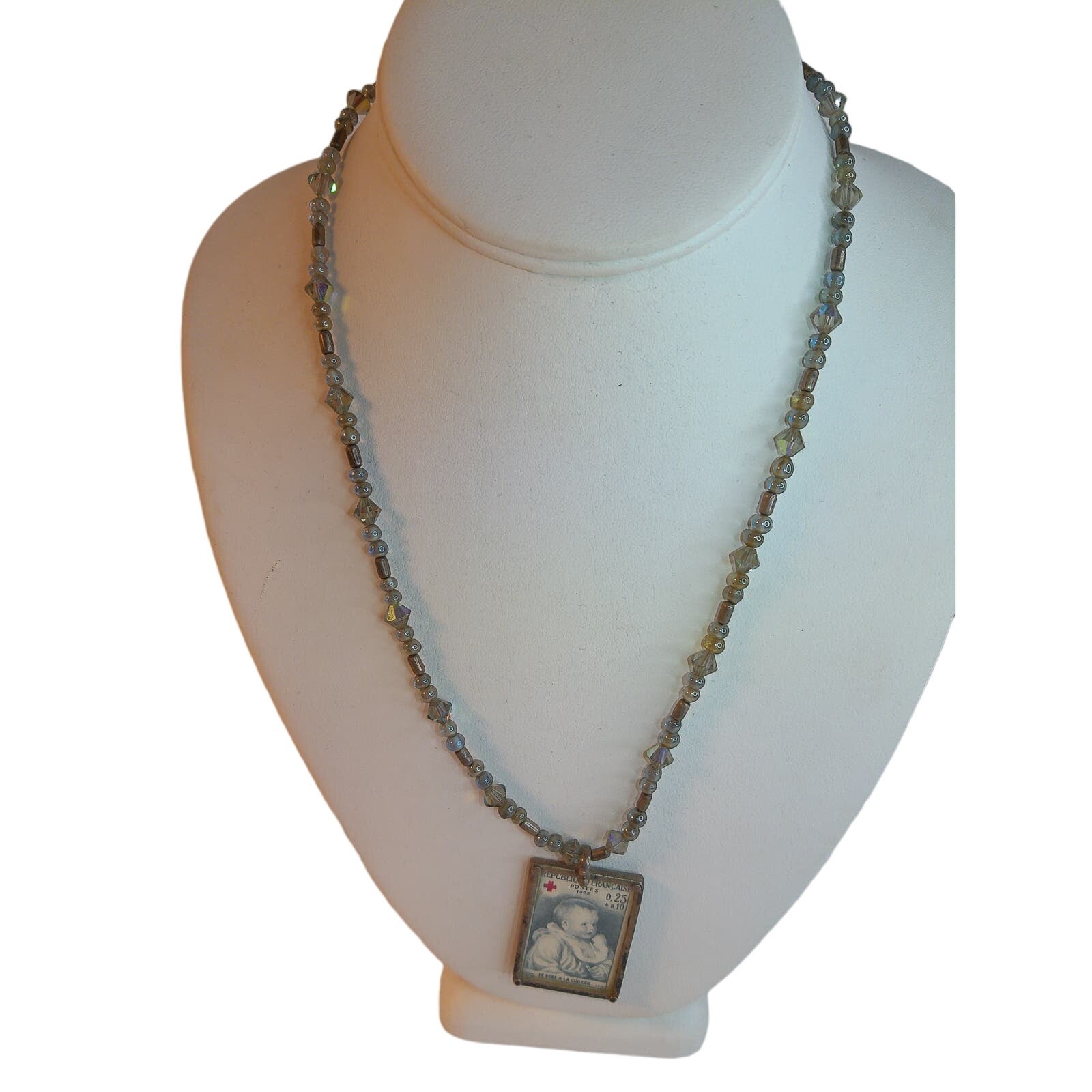 Vintage 925 Sterling Silver 1965 French Stamp Choker Renoir Baby with Spoon