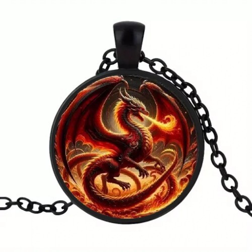 Stylish Dragon Pattern Round Pendant Necklace Jewerly