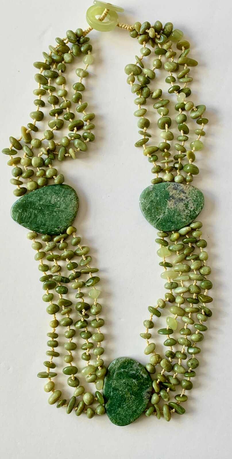 Olive Jade Beaded 20″ 4 Strand Layered Necklace Toggle New (51cm) Estate