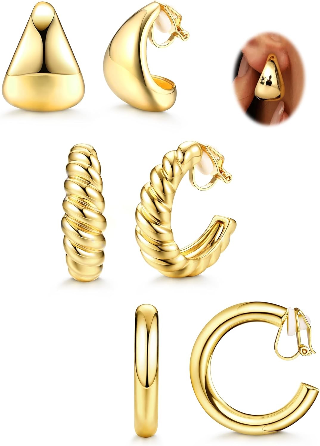 Gold Clip on Earrings for Women Hypoallergenic – 14K Gold Plated Chunky Tube Cro