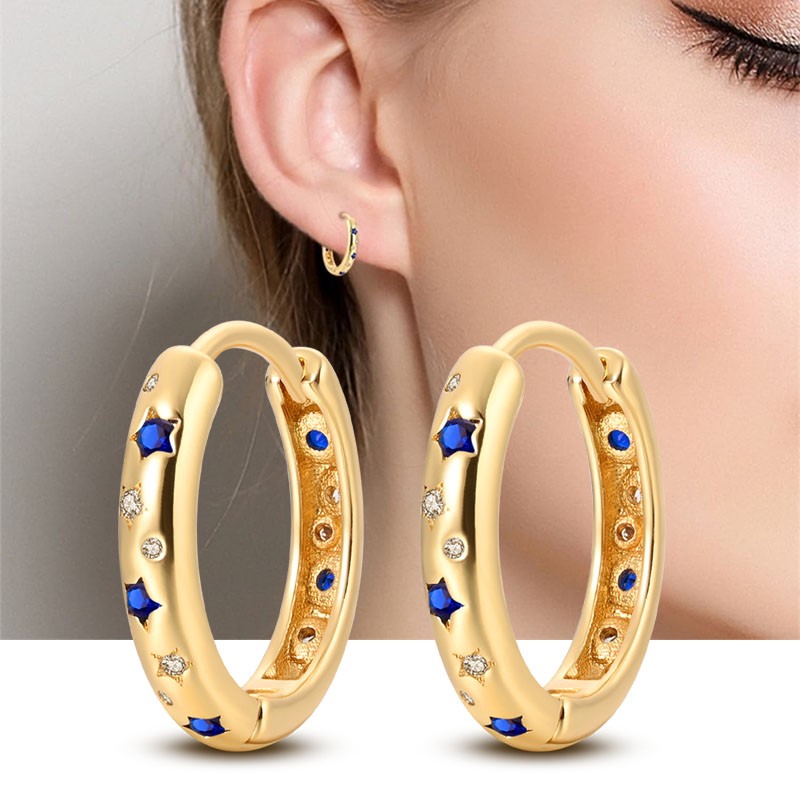 PANDACH 925 Sterling Silver Gold Star & Moon Tiny Huggie Hoop Earrings For Women