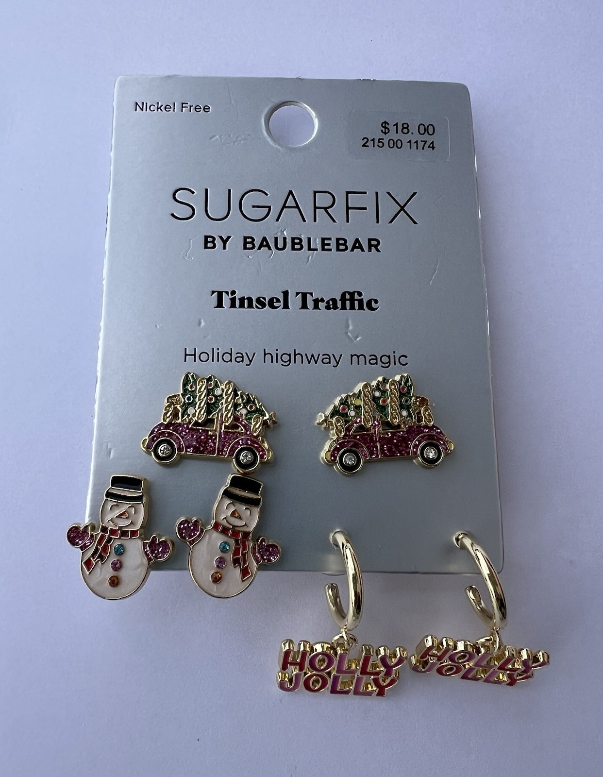 New Sugarfix Baublebar Earrings “Tinsel Traffic” Christmas Snowman Holly Jolly