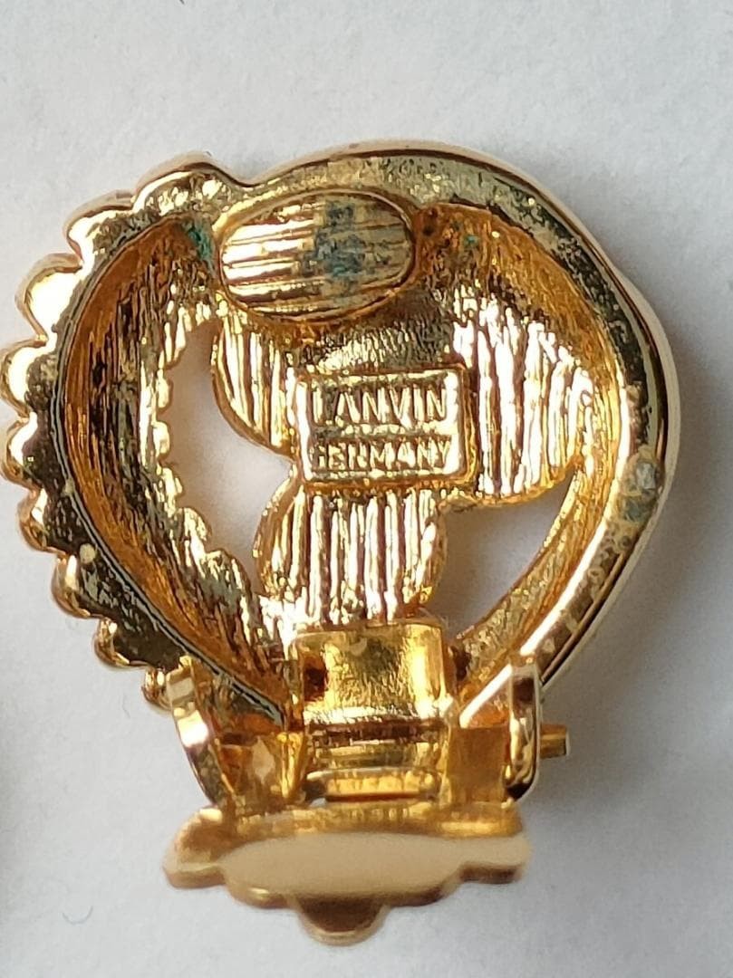 LANVIN Earrings Gold Color Rhinestone with Storage Bag