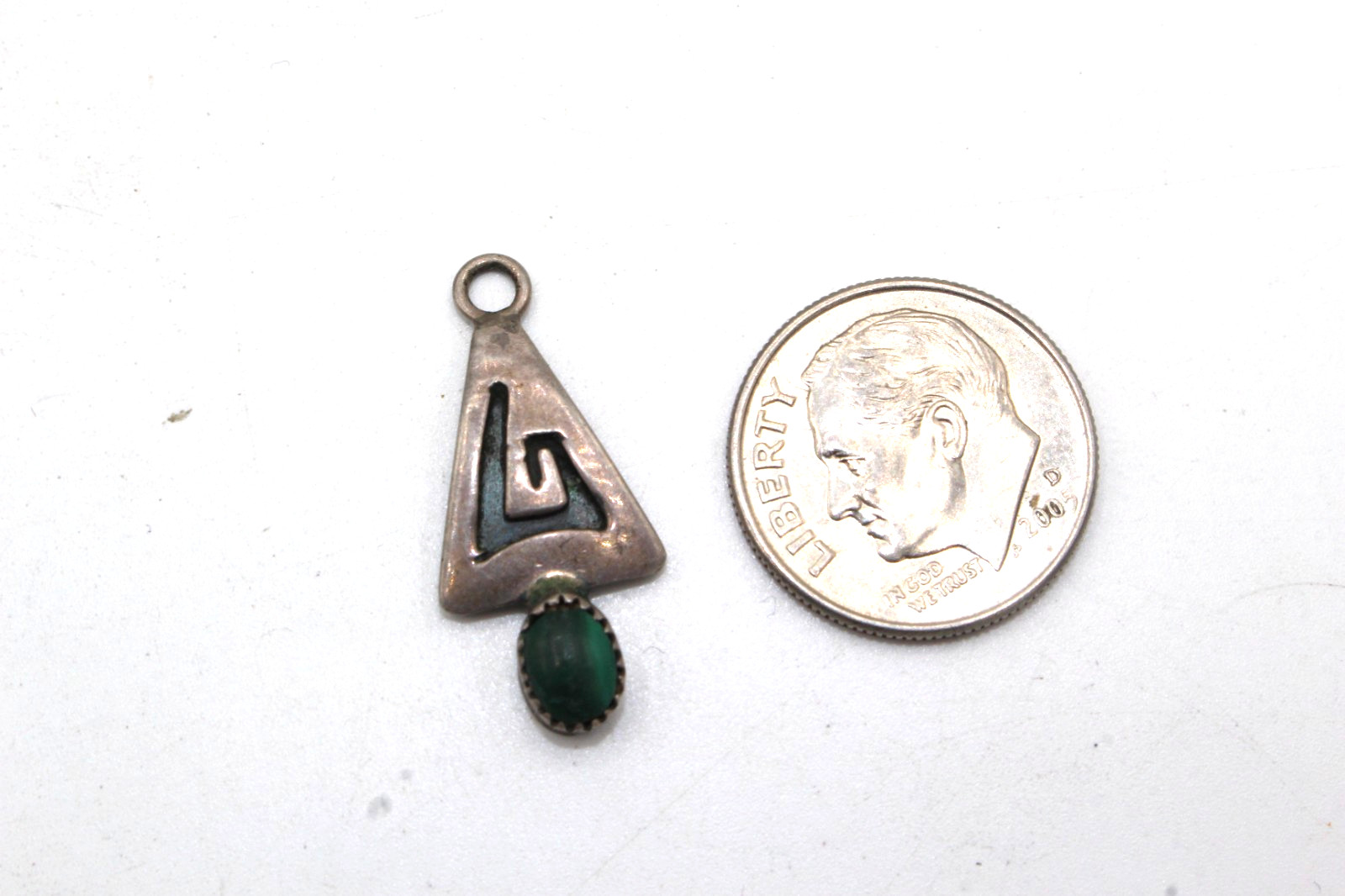 Sterling Silver Stamped Native American Malachite Charm