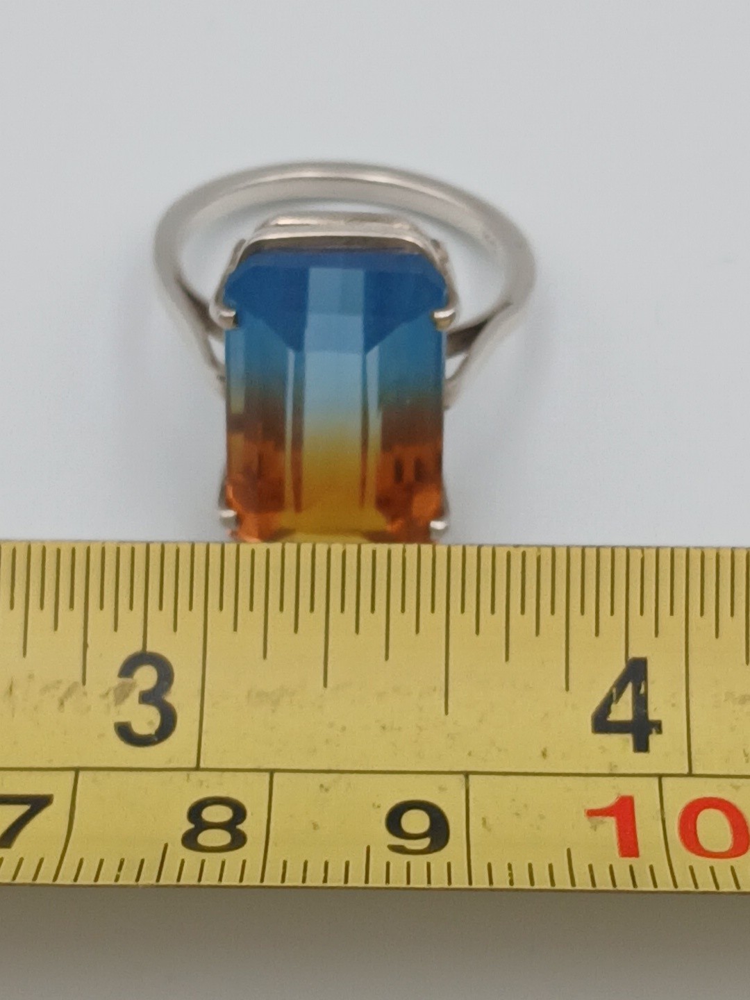 Sterling Silver 925 Bi-Color Lab Created Tourmaline Statement Ring Size 8.75″