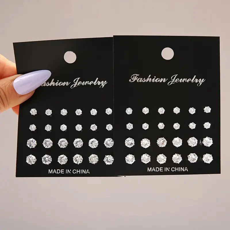 12/24/36 Pairs Shiny Zircon Stud Earrings Set for Women Men Daily Versatile Chic