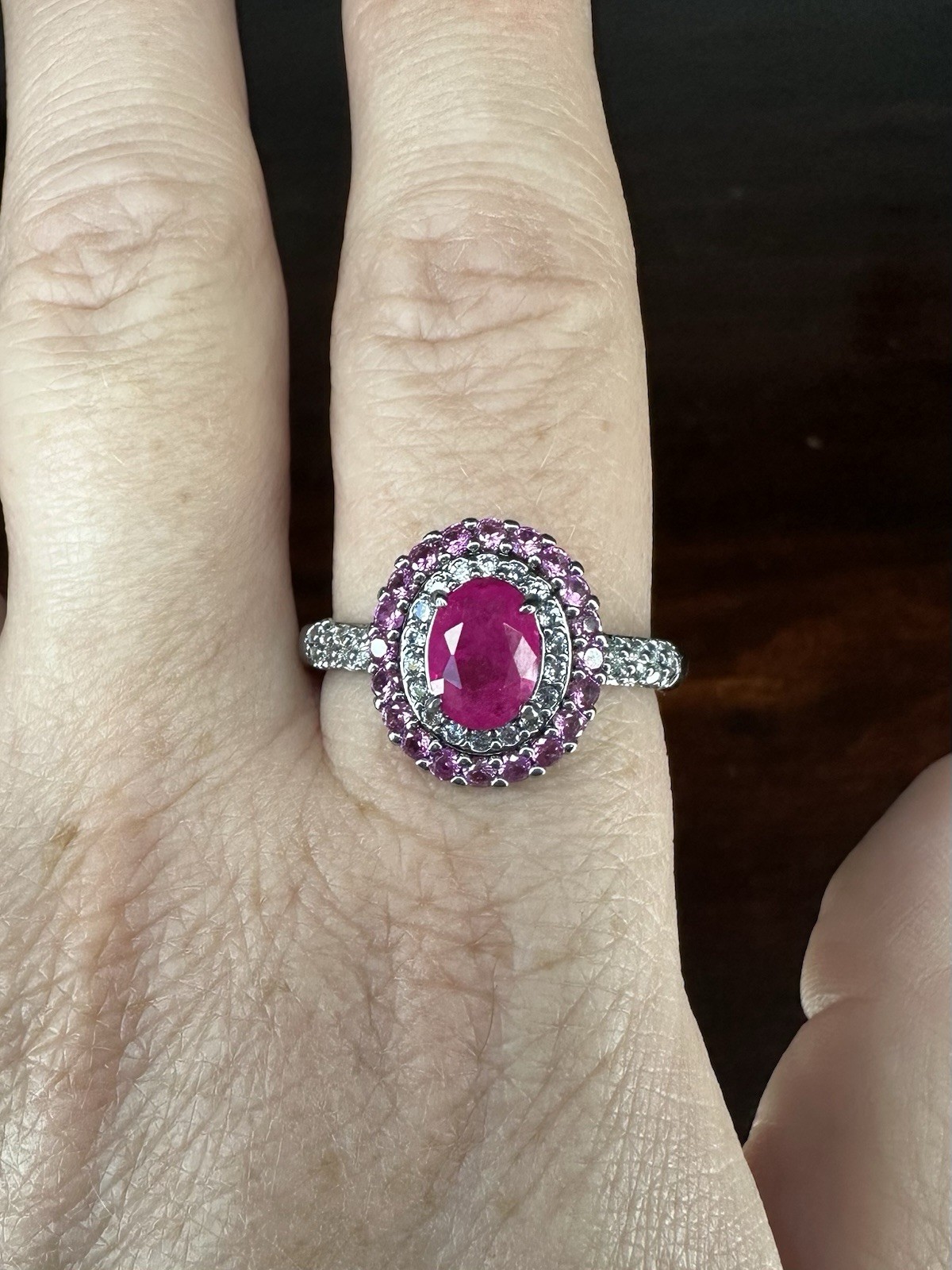 Bomb Party Ring- Treated Genuine Quartz/Lab Corundum- Size 11- Hematite Plated