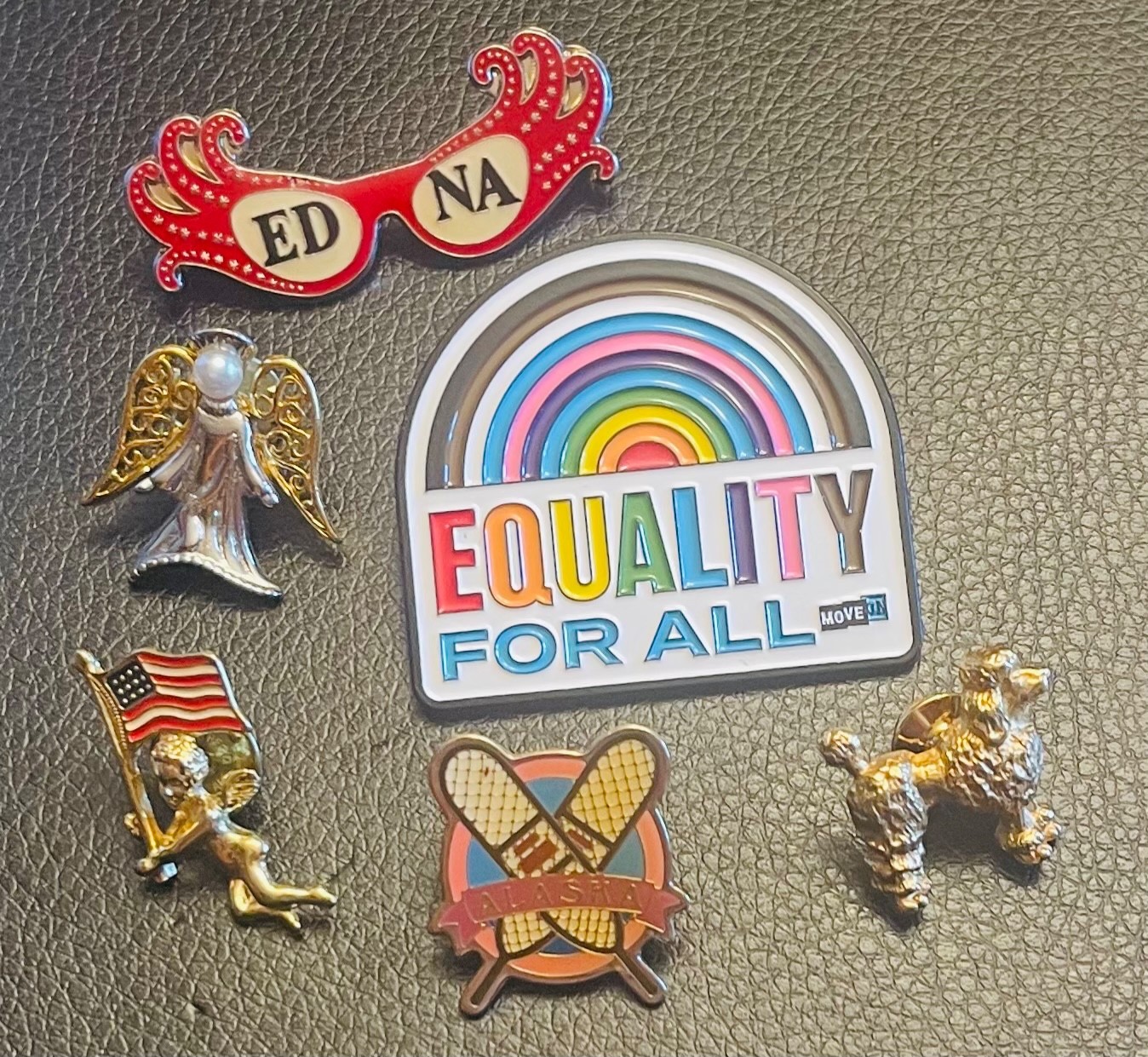 6 VTG Pins – Equality, Edna (if you know, you know!), Alaska, Poodle & Angels