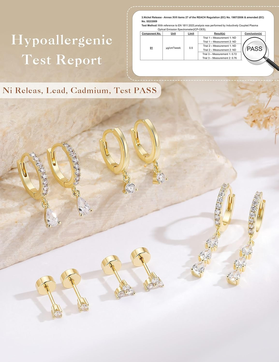 M MOOHAM Gold Dangle Earrings Set for Women, Hypoallergenic 14K Real Gold Plated