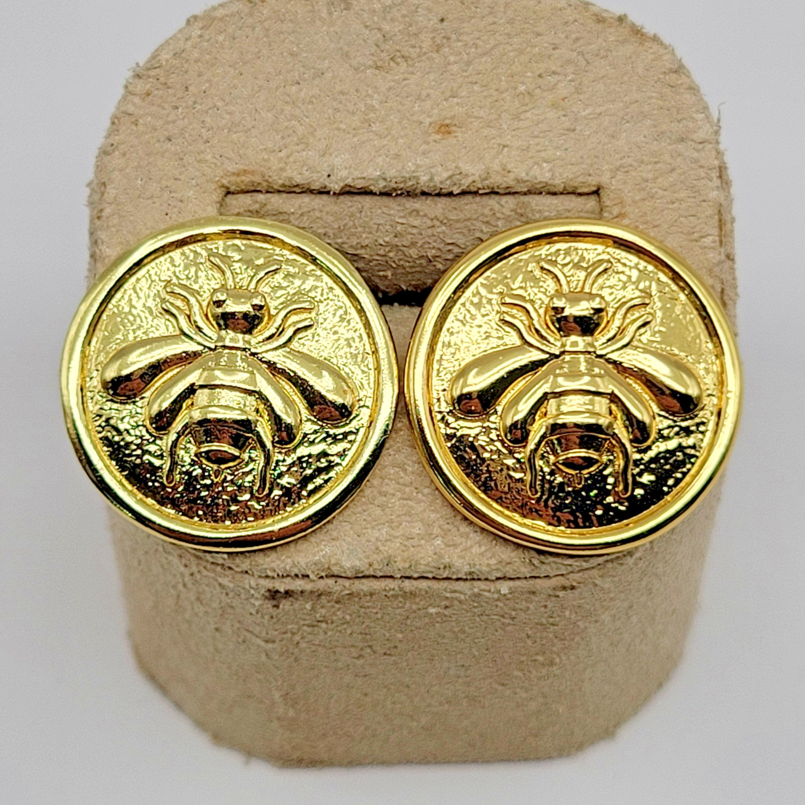 HSN Bellezza Bronze Itaor Gold Tone Round Hammered Bee Earrings