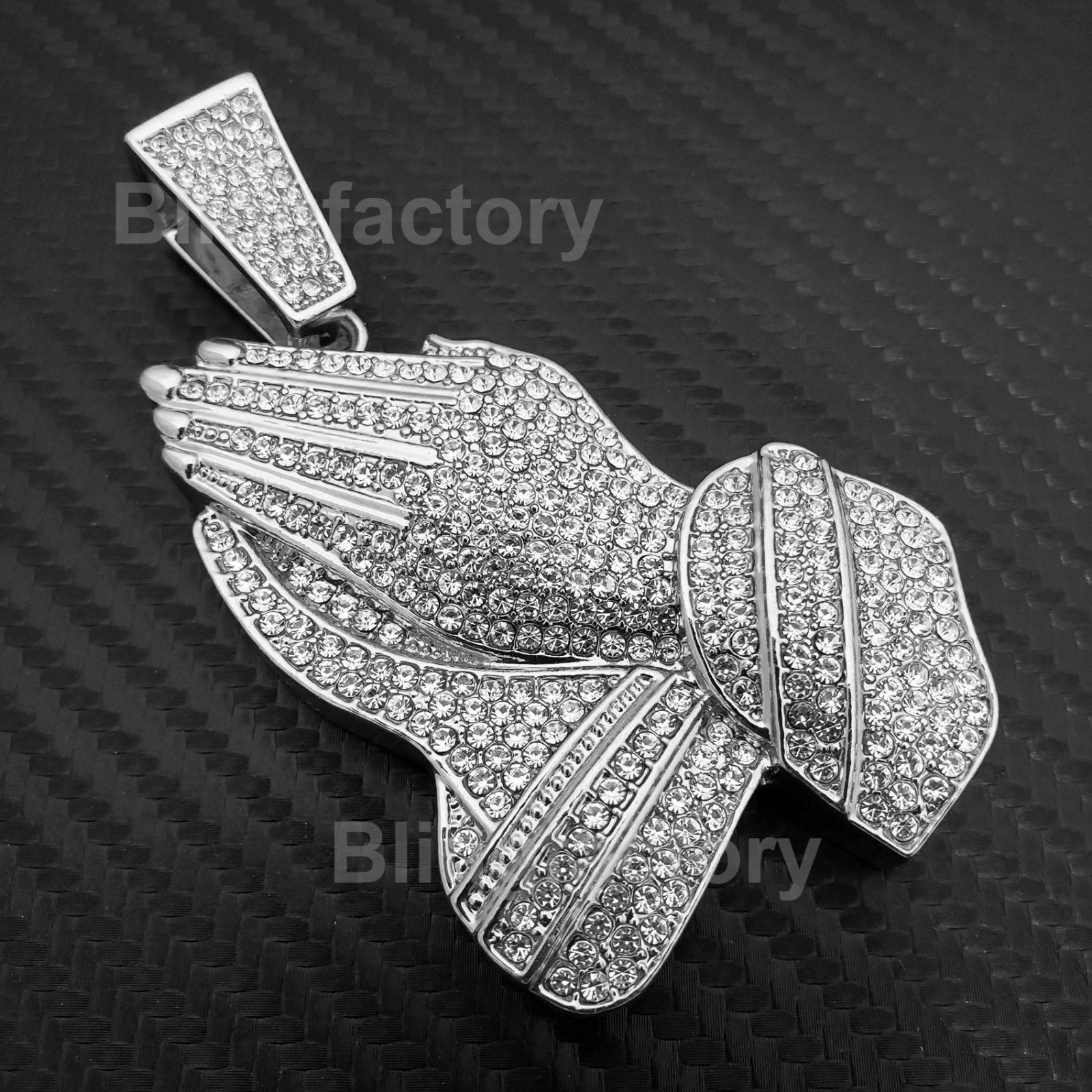 Hip Hop Iced Silver PT Praying Hands & 18″ Iced Rollie Choker Chain Necklace