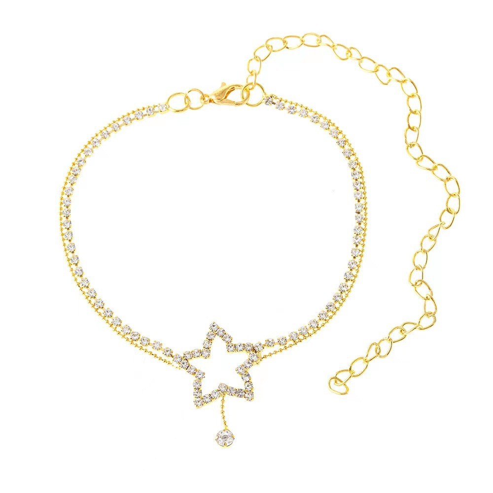 Women’s Stylish Star Heart Rhinestone Bead Necklace Anklet Jewelry Set