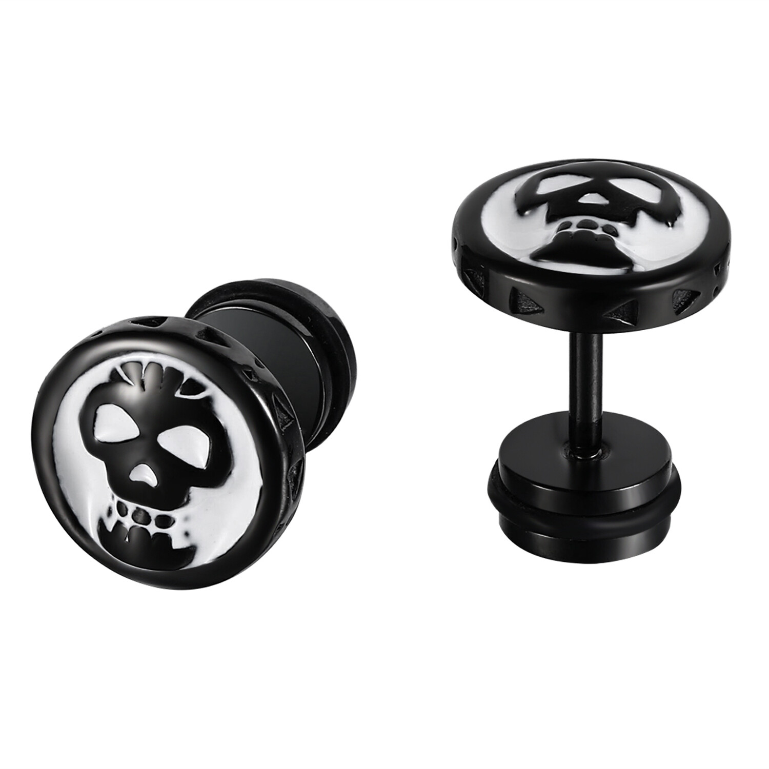 Gothic Punk Skull Stud Earrings For Men Women Stainless Steel Screw Back