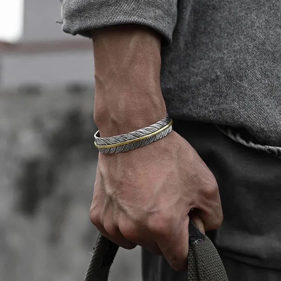 Retro Men’s Silver Feather Adjustable Bangle Cuff Bracelet Fashion Jewelry Gift