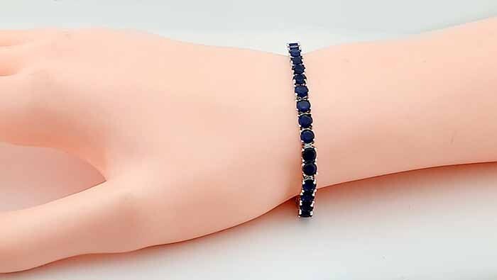 LAB CREATED 14.54 Cts BLUE SAPPHIRE TENNIS BRACELET 14K WHITE GOLD PLATED – NWT