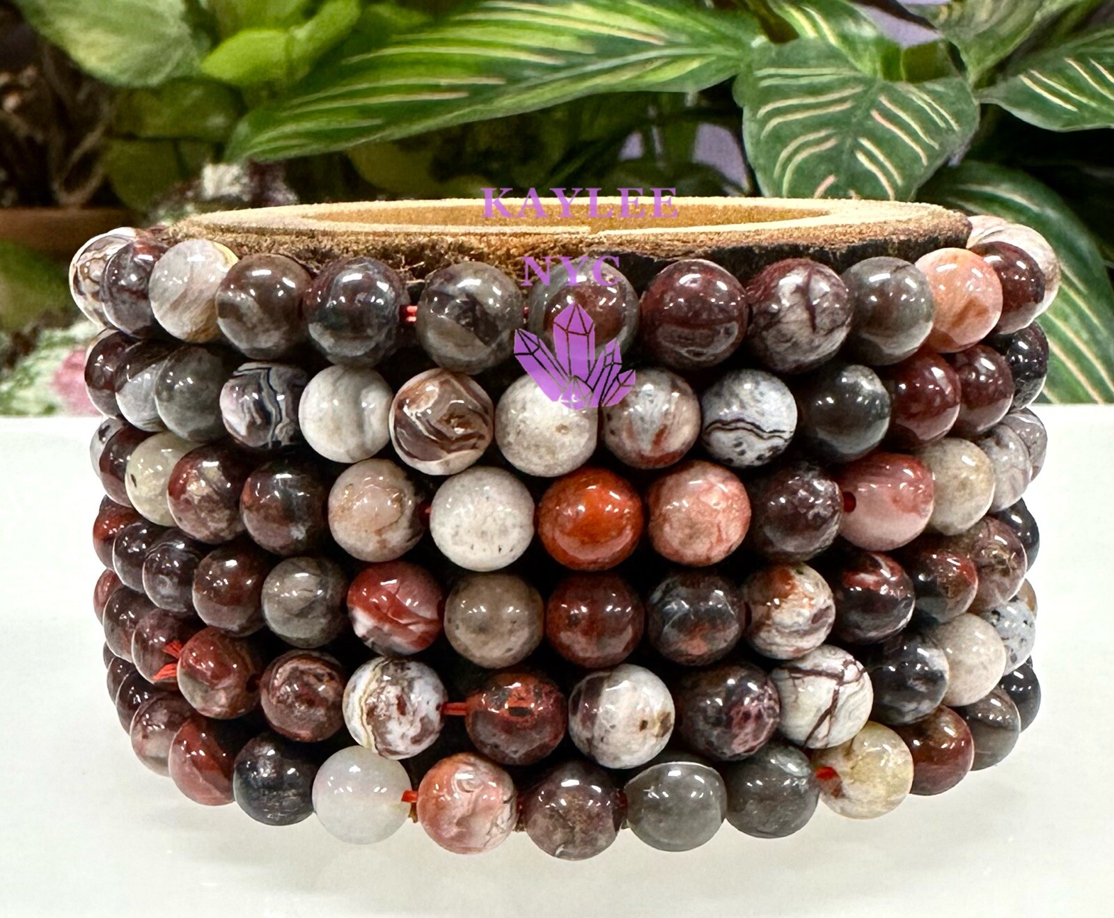 Wholesale 6 Pcs Natural Mexican Lace Agate 6mm 7.5” Stretch Bracelet