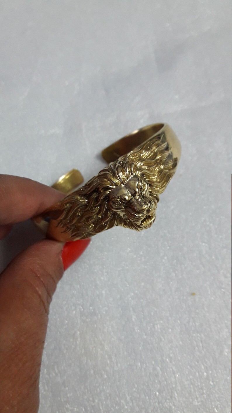 Handmade Solid Yellow Brass Lion Face Beautiful Bracelet Kada,Cuff Kada .