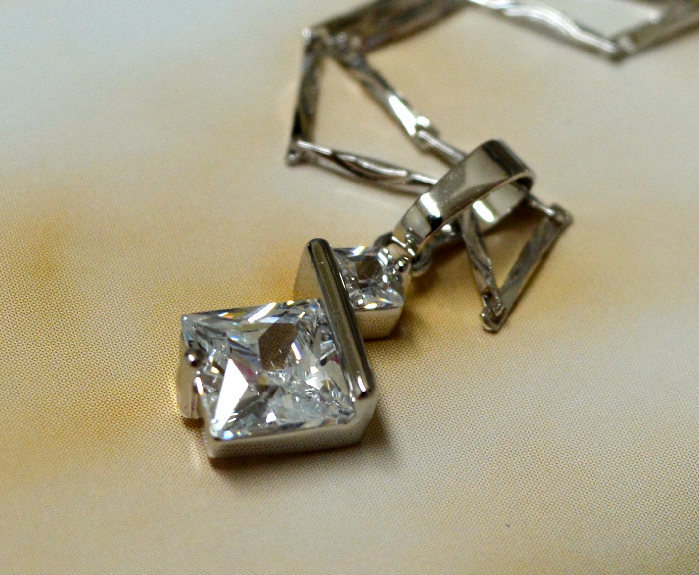 18K GP White Gold AAA CZ Clear Cubic Zirconia Square Cut Pendant Necklaces