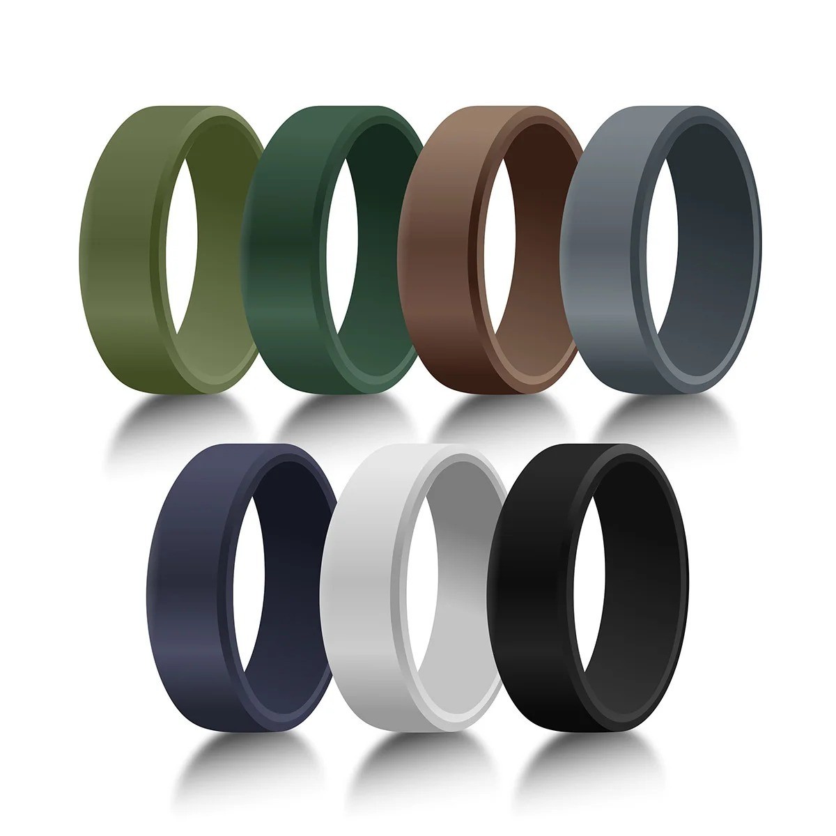 7 Pack Men’s Silicone Wedding Bands 8mm Rubber Rings Comfort Fit Sport