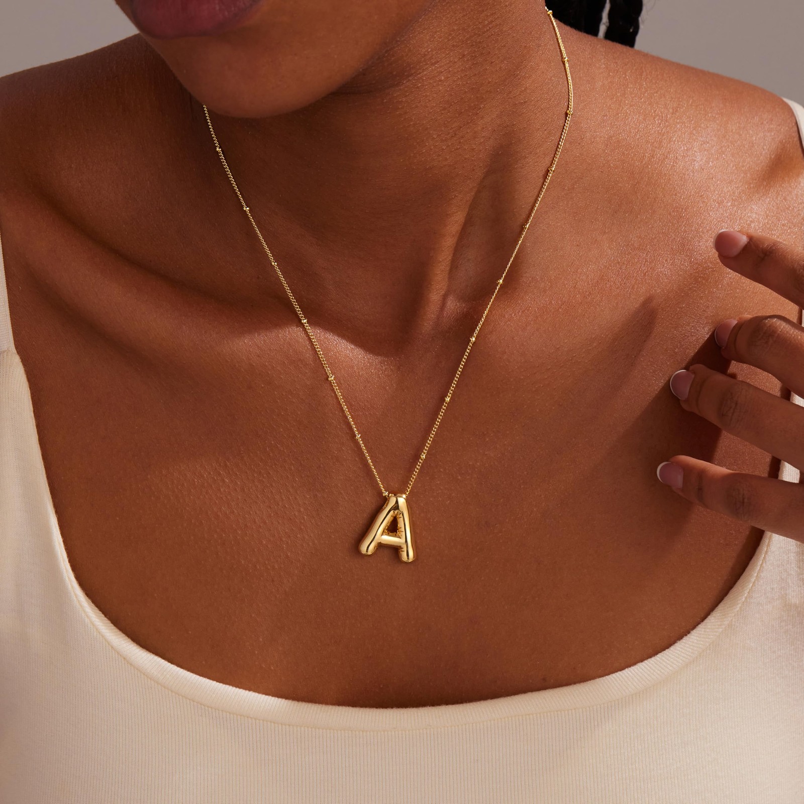 Gold Bubble Letter A Initial Necklace for Women, Balloon Alphabet Pendant Cha…