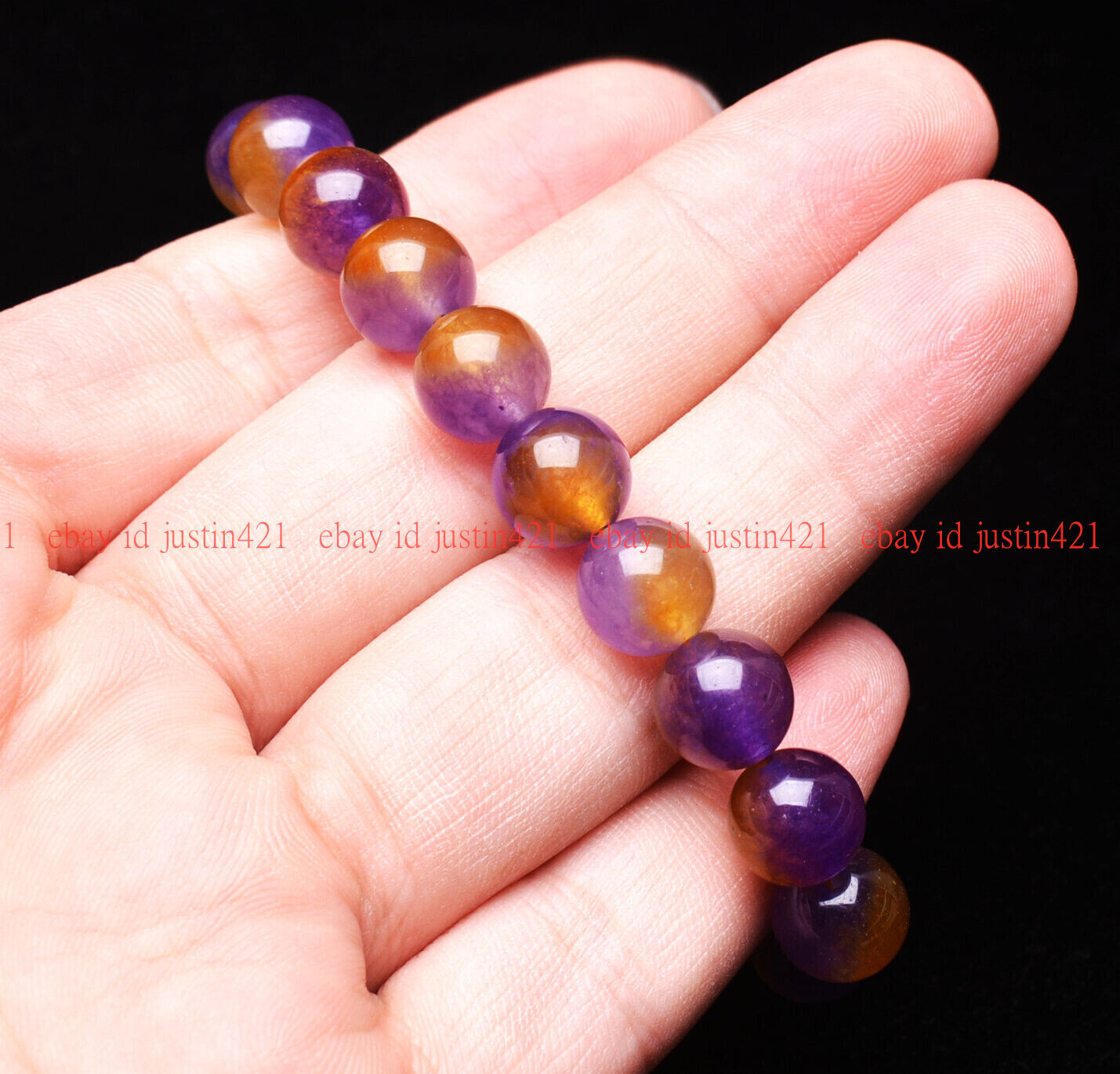 10mm Natural Ametrine Purple Yellow Crystal Gemstone Round Beads Bracelet 7-9″
