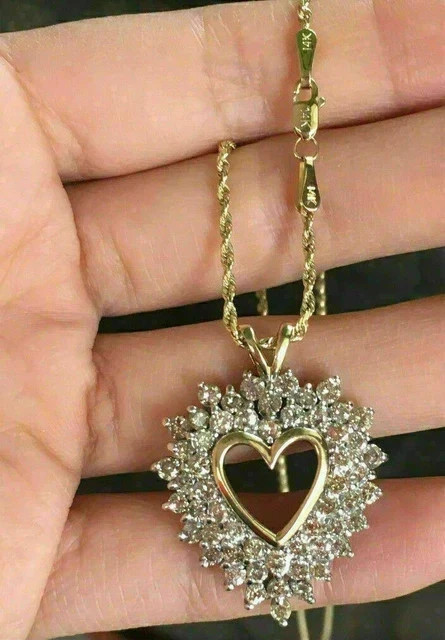 Gorgeous 2.00 Ct Round Cut Diamond Cluster Heart Pendant 14k Yellow Gold Finish