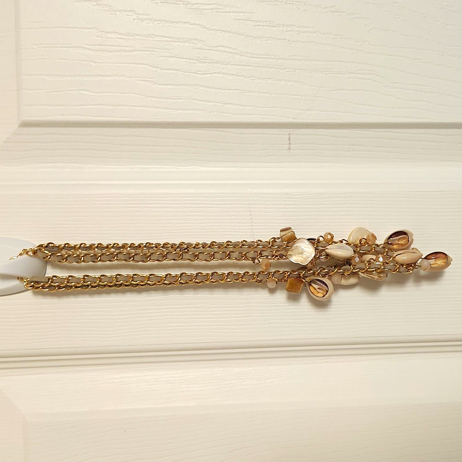 Gold Tone Cable Chain Shell Charm Pendant Necklace Lobster Clasp