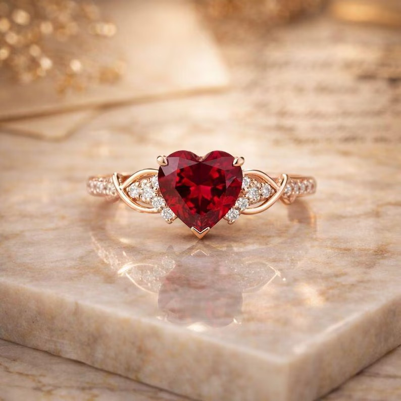 2.36 Heart Simulated Ruby Valentine Day Special Band Ring 14k Yellow Gold Plated
