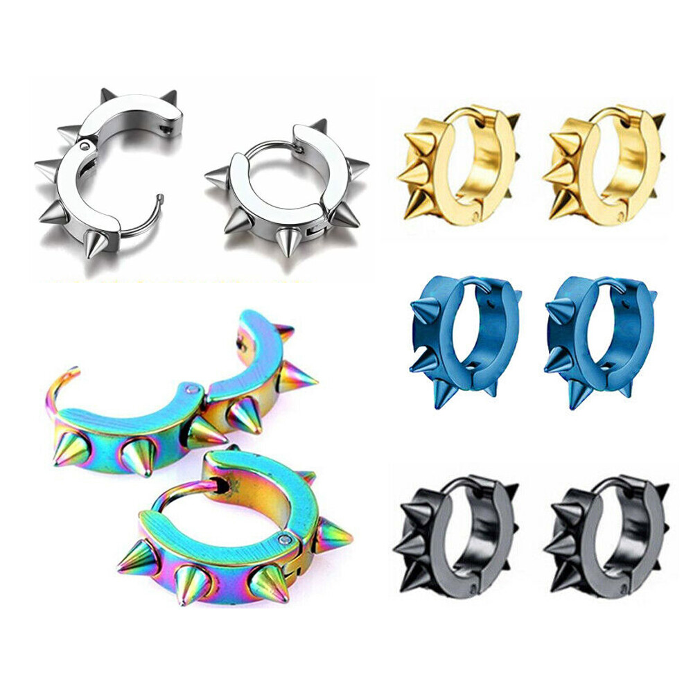 1 Pair Stainless Steel Spike Rivet Earrings Men Women Hoop Huggie Ear Piercings