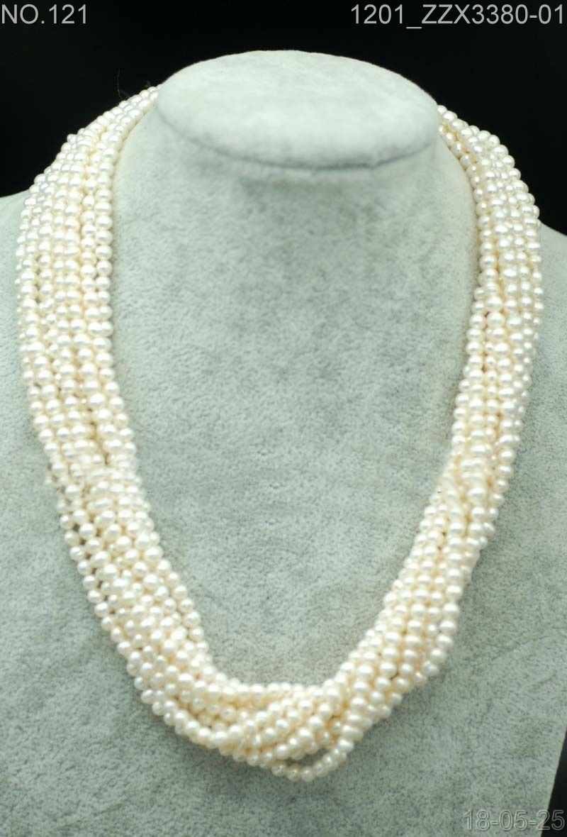 10rows freshwater pearl white 3-5mm near round leopard clasp 19″ wholesale