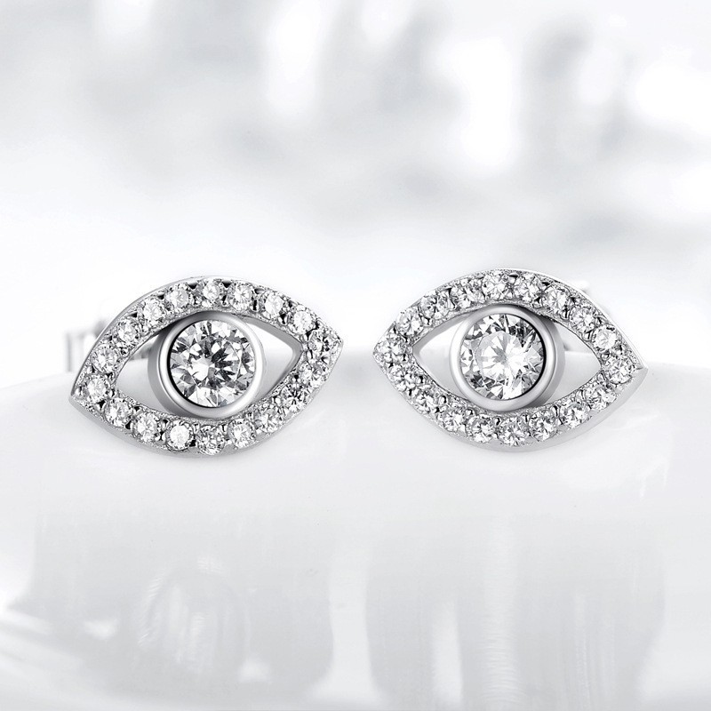 925 Sterling Silver Evil Eye CZ Stud Earrings Lucky Protection Gift for Women