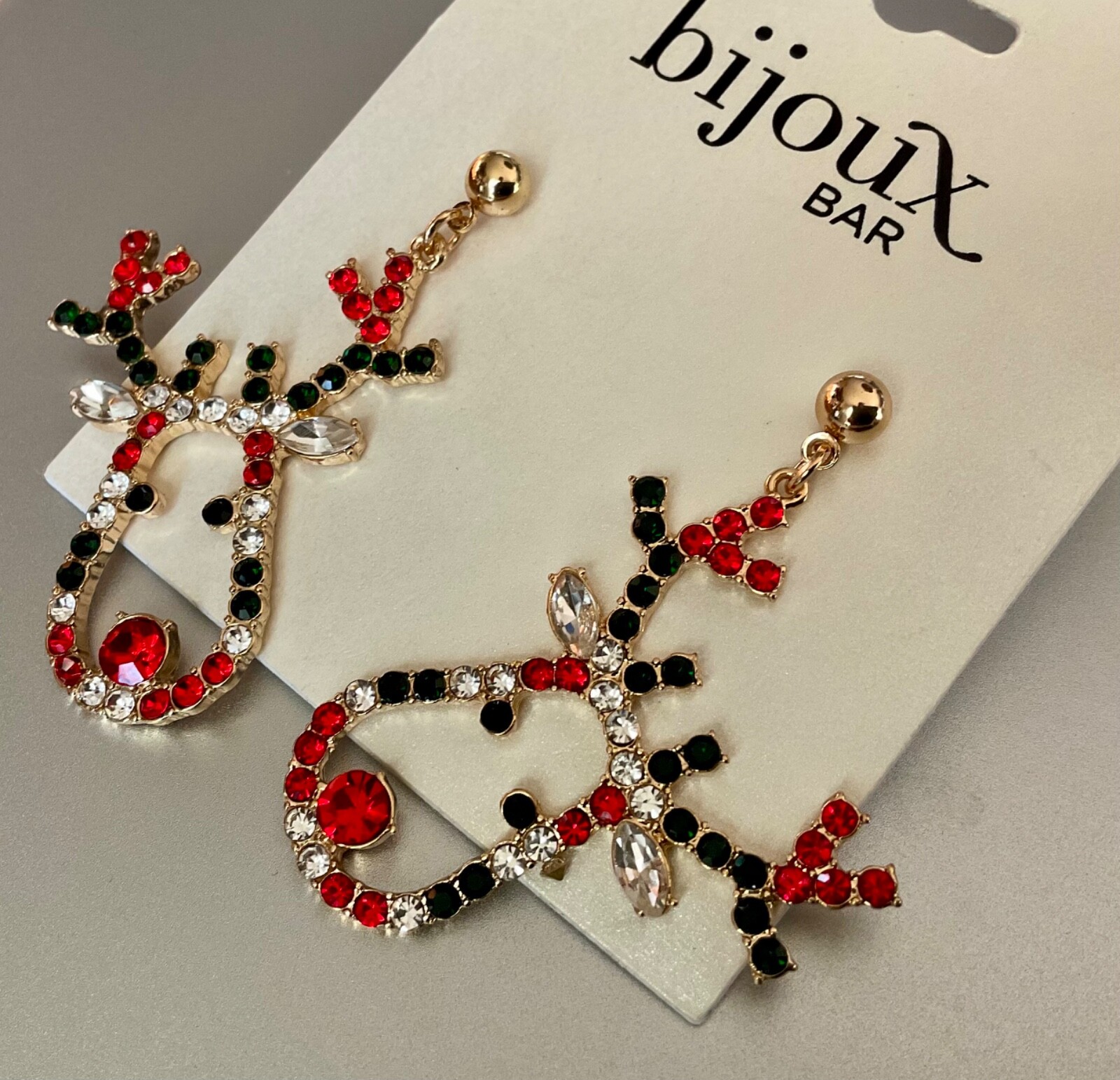 Reindeer Dangle Earrings Christmas Multicolor Rhinestone Rudolf Bijoux Bar