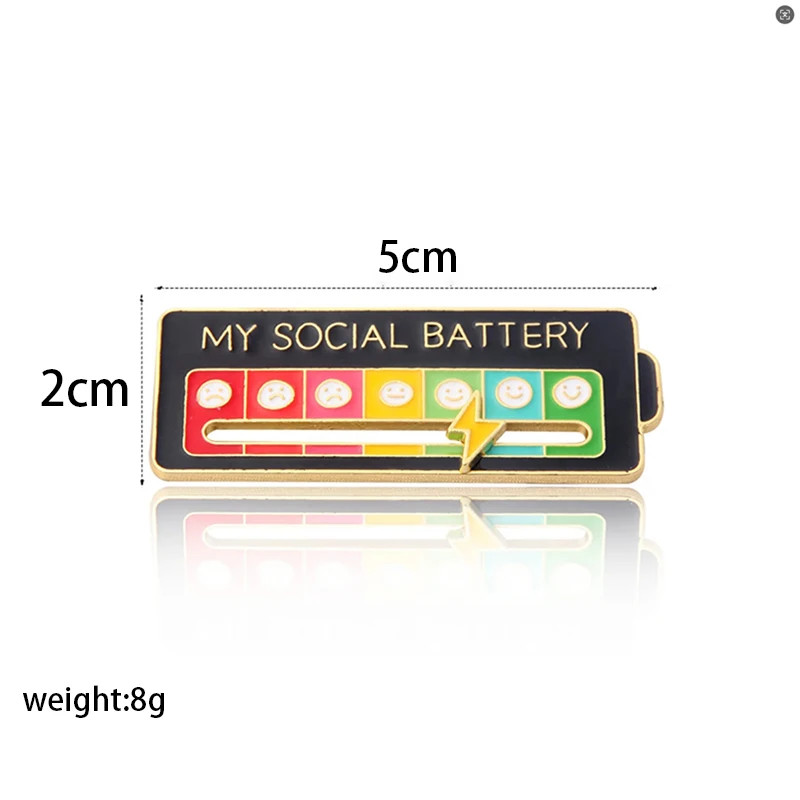 Mood Energy Brooch Social Battery Pin Funny Expression Badge for Clothes Gift