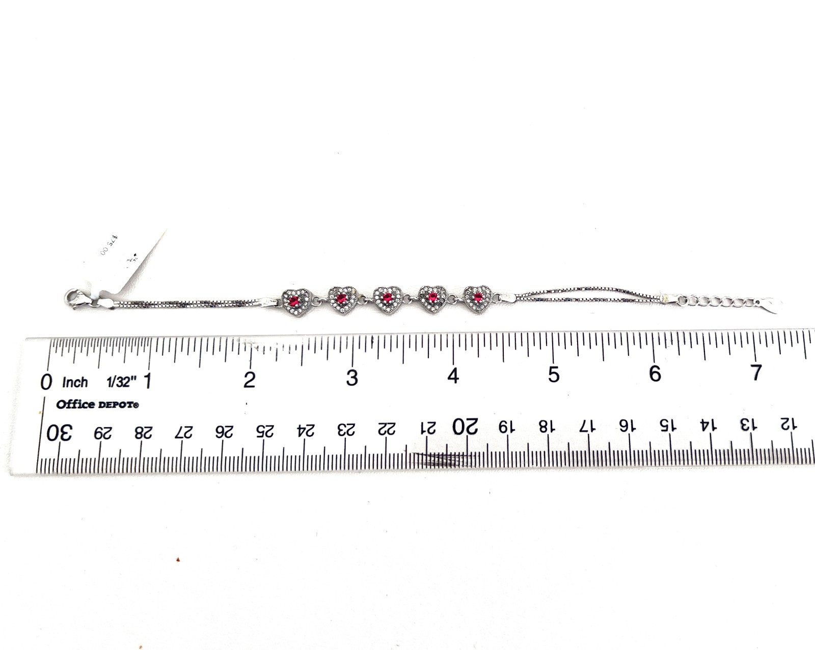 JJB102 925 Silver Bracelet w/ 5 Pave Hearts filled w/ Pink and White Zircons NWT