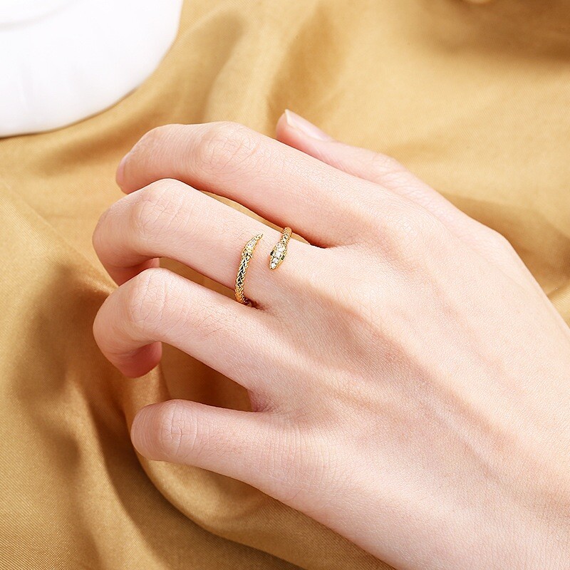 18K Gold Plated Adjustable Snake Ring for Women Jewelry Gifts,Fashion Gold Ring