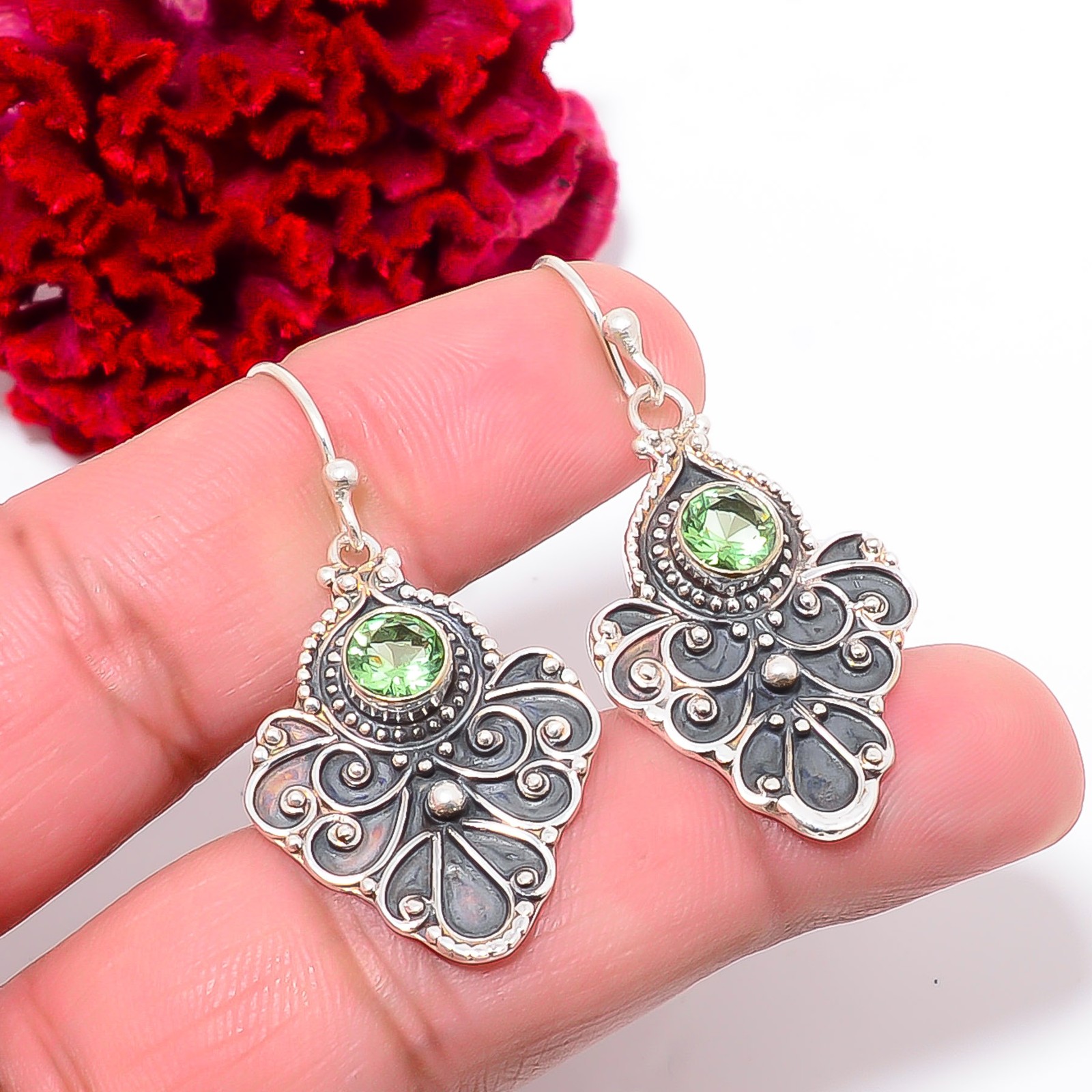 Green Amethyst Fine Art Oxidised 925 Sterling Silver Earring 1.76″ E10289104124