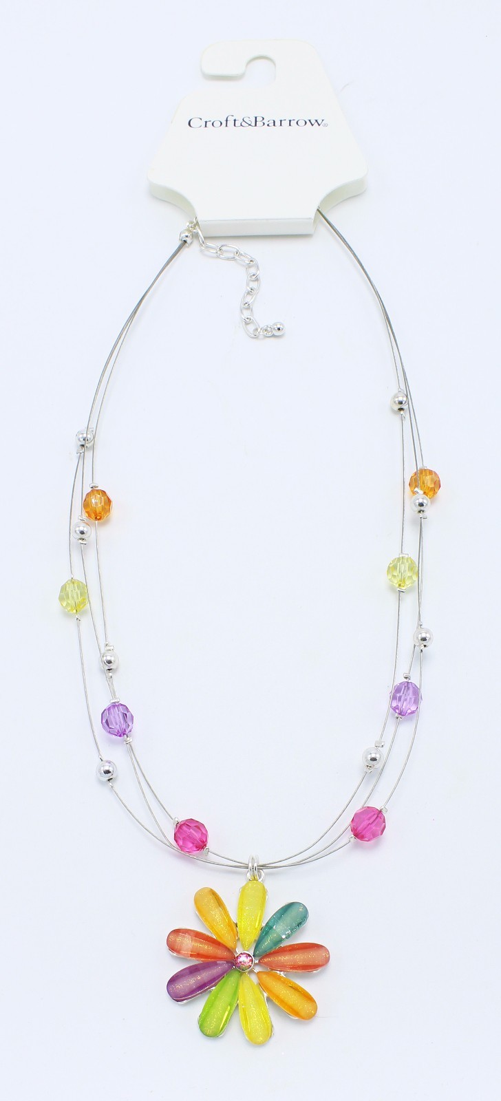 Brightly Colored New Flower Pendant Necklace with Rhinestone nwt #N2672