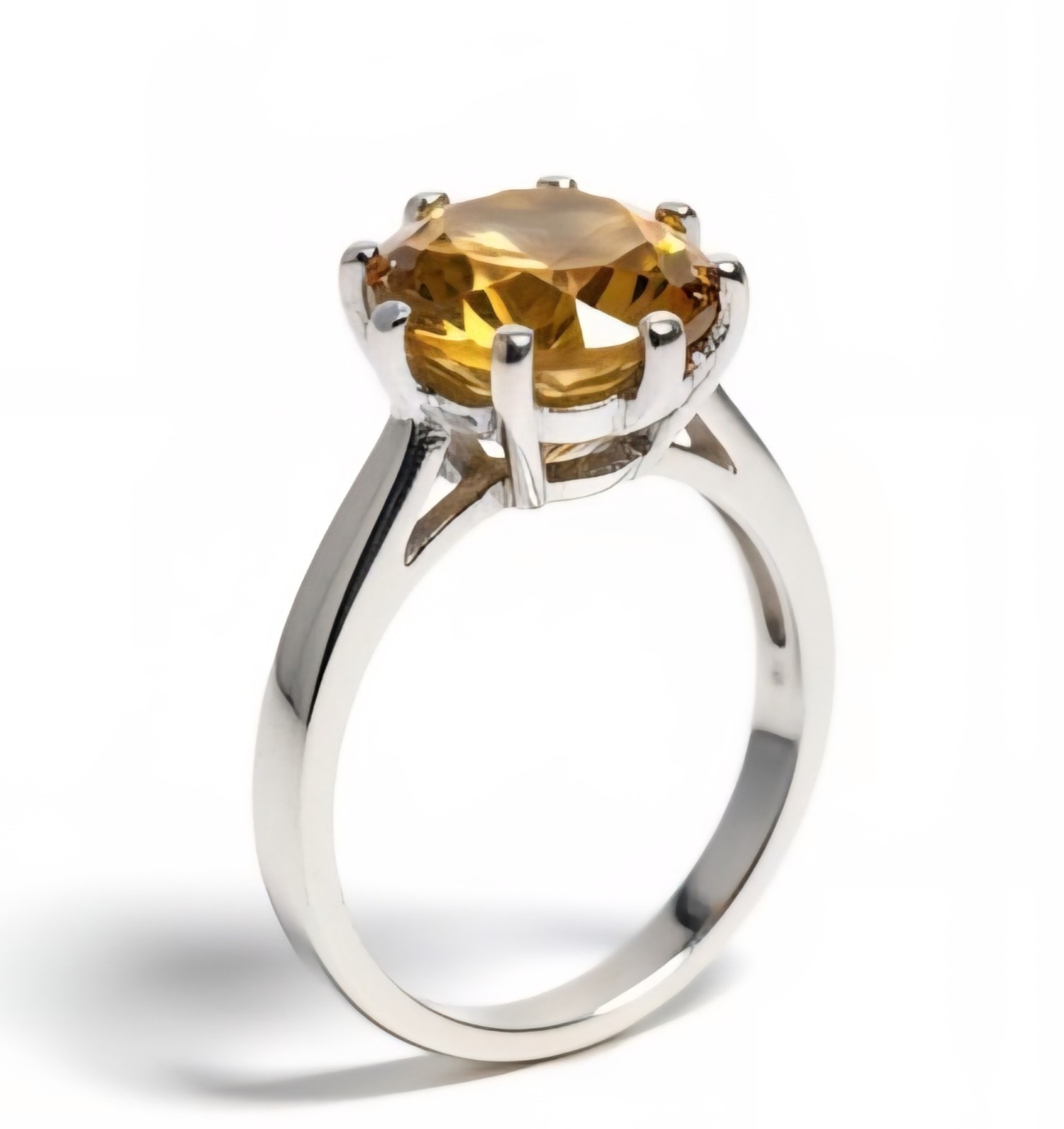 Large Round Citrine Statement Ring 925 Sterling Silver Nov. Birthstone Size 8.5