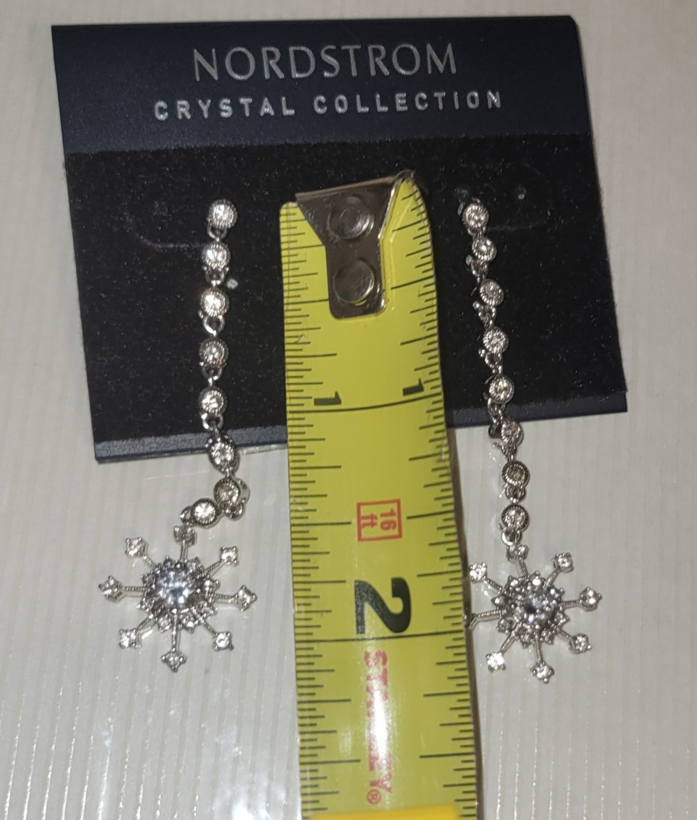 Snowflake Rhinestone Drop Earrings Silver Tone Dangle Winter Holiday NWT