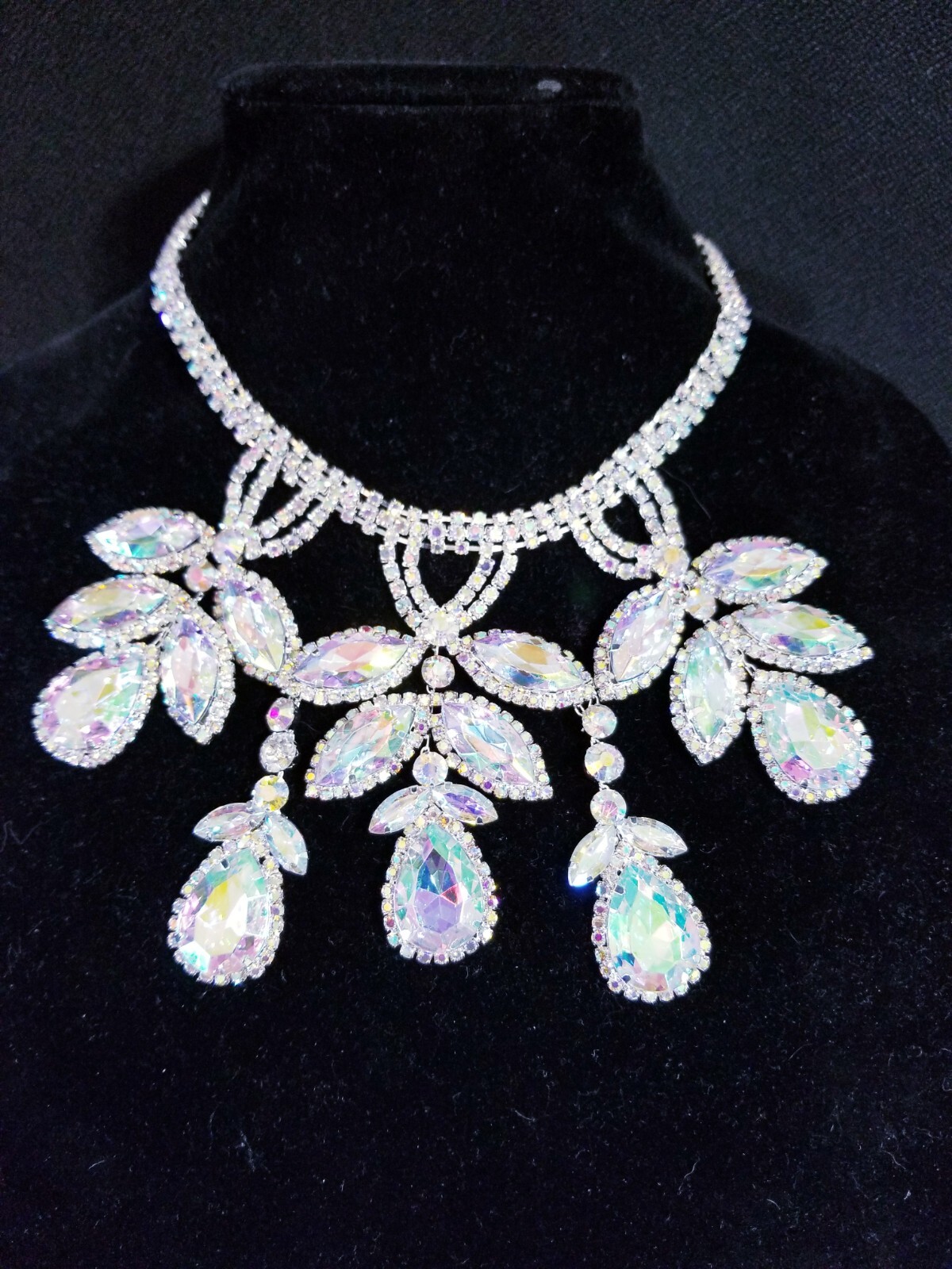 AB Iridescent Choker Rhinestone Crystal Necklace Bridal Prom Pageant