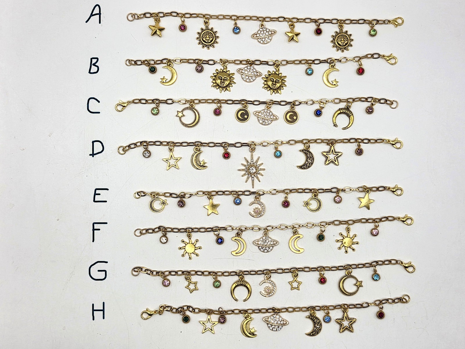 Artisan Made Assorted Gold Tone Celestial Charm Bracelets $8.00 each, you choose