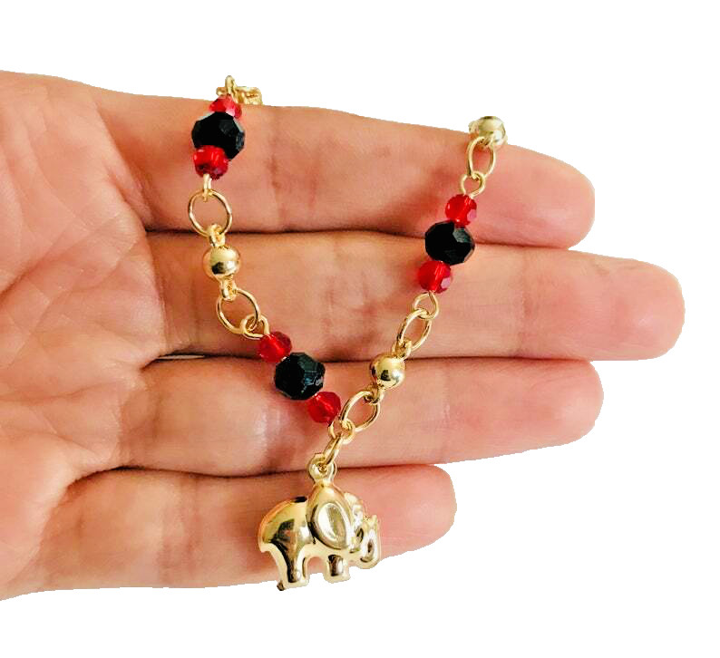 18K GOLD FILLED ELEPHANT BRACELET 7.5 LUCK / PULSERA DE ELEFANTE . B139